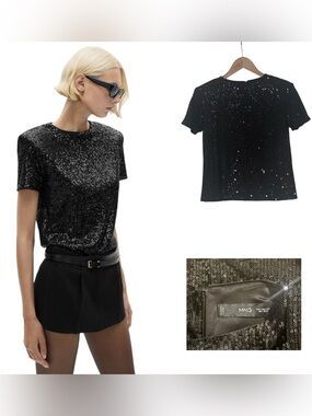 Mango Sequin Short Sleeved Top